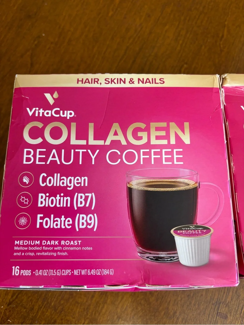 3 VitaCup Beauty Collagen Medium Dark Roast Coffee Pods, 16ct each